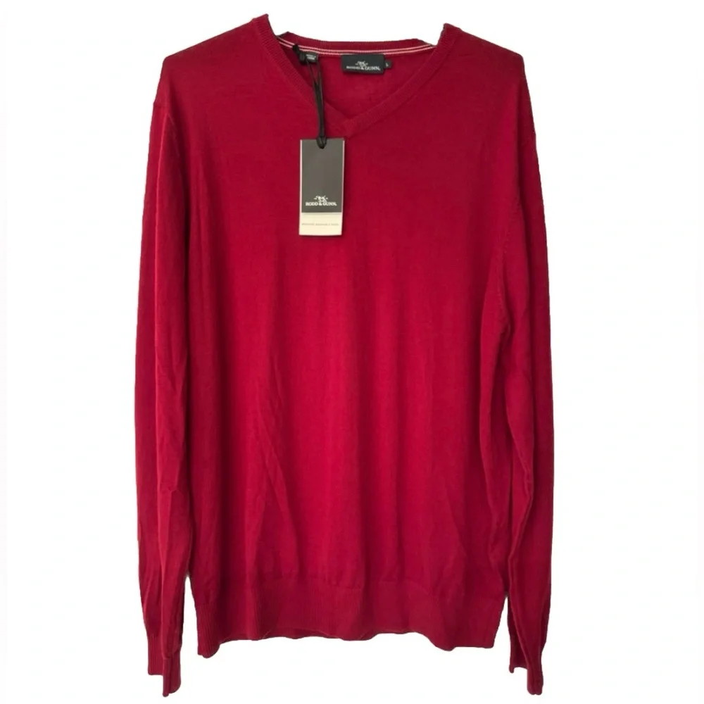 Rodd & Gunn Men’s Red 100% Extra Fine Merino Wool V-Neck Sweater Large
